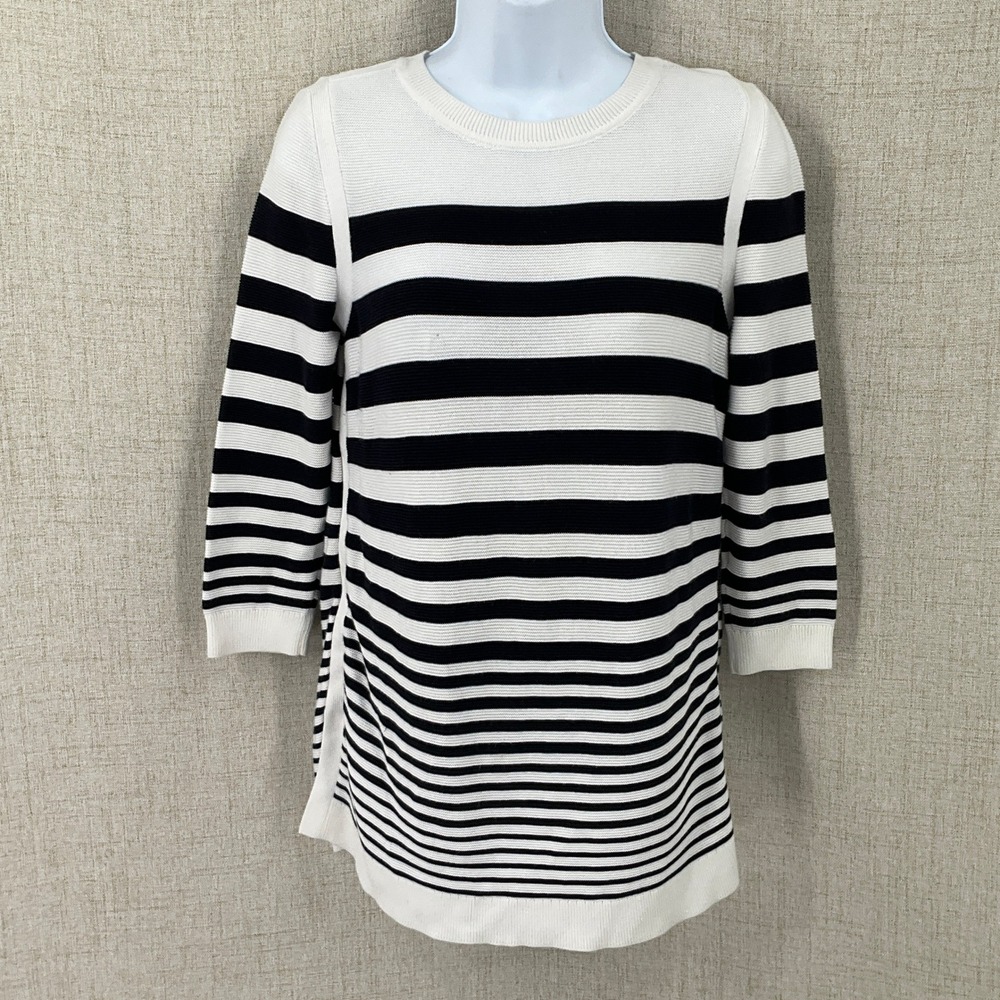 Talbots Sweater Women XS White Navy Striped Coastal Preppy Nautical Timeless